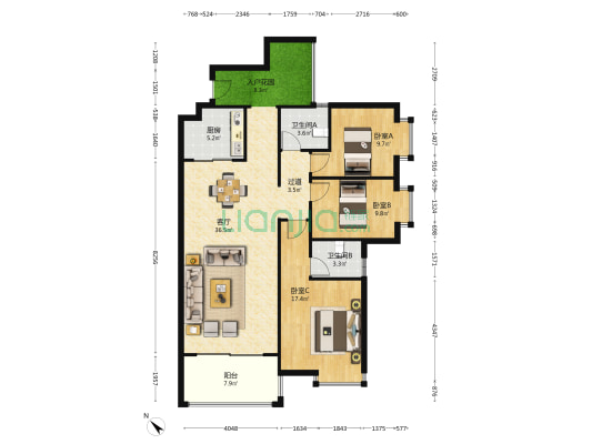 華清園 3室1厅2卫 120平方