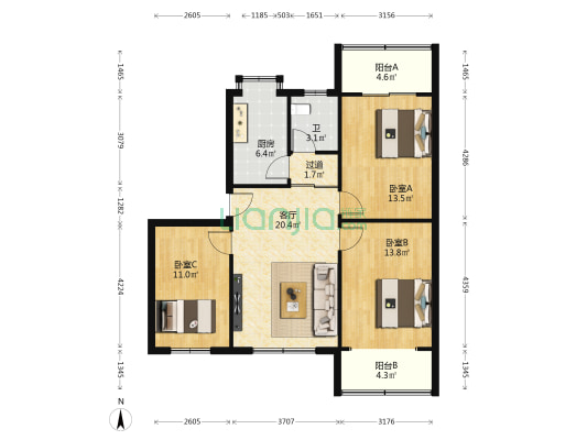 南望山小学 3室1厅1卫 93平方