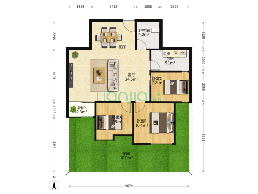 金地未未来 3室1厅1卫 88平方