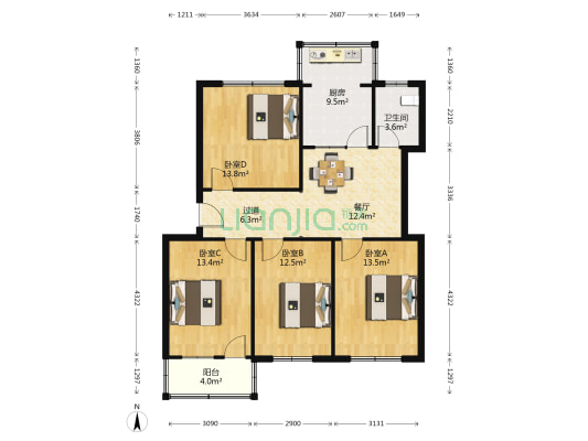 万发小区 4室1厅1卫 112平方