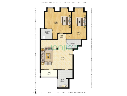 新林业局宿舍 2室1厅2卫 134平方