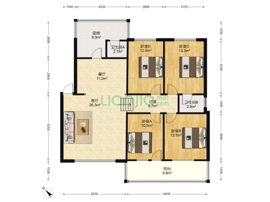 多财花苑 4室2厅2卫 132平方