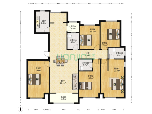 星湖湾 5室1厅3卫 193平方