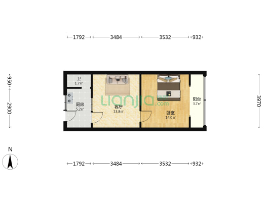 天星花园 1室1厅1卫 42平方