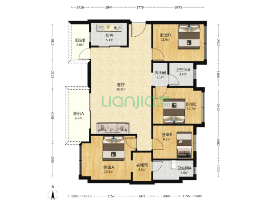华润置地时代之城三期 4室1厅3卫 135平方
