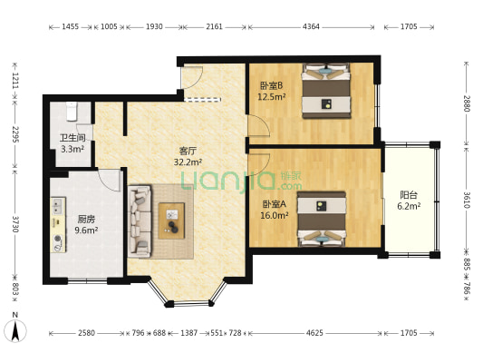 天府苑 2室1厅1卫 94平方