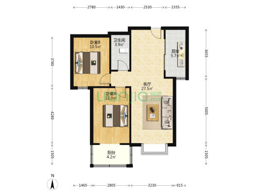 精装两居。户型方正。急售，急售-户型图