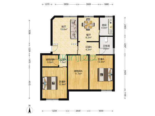 南苑二区(临安) 2室2厅1卫 98平方