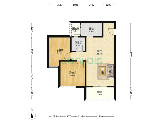 上景东方 2室1厅1卫 71平方