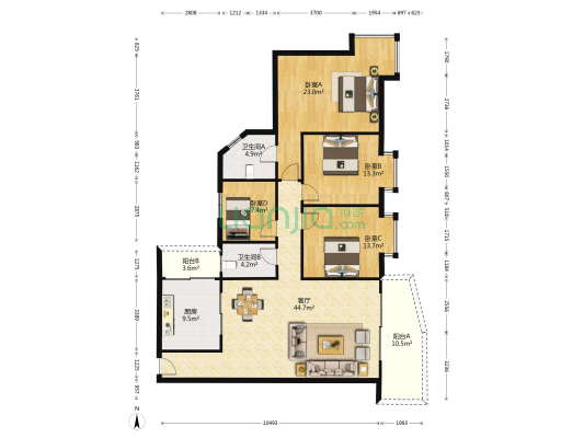 旗峰花园 4室1厅2卫 158平方