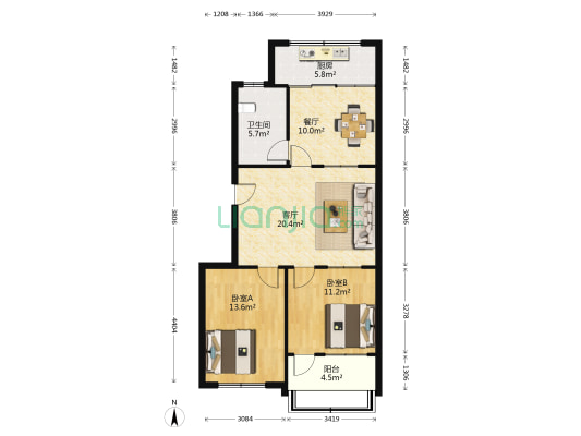 交警东关宿舍 2室2厅1卫 92平方