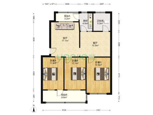 许昌石油分公司住宅楼东院 3室2厅1卫 110平方