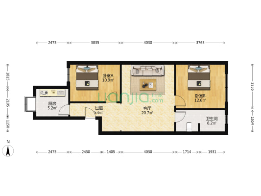 市政家属院(城内) 2室1厅1卫 76平方