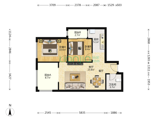 腾业国王镇 2室1厅1卫 67平方
