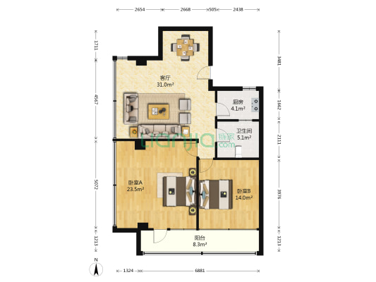 海鹰大厦 2室1厅1卫 109平方