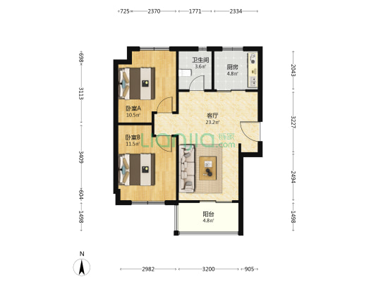 铂宸府 2室1厅1卫 78平方