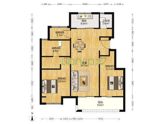 香悦四季 1室0厅1卫 112平方