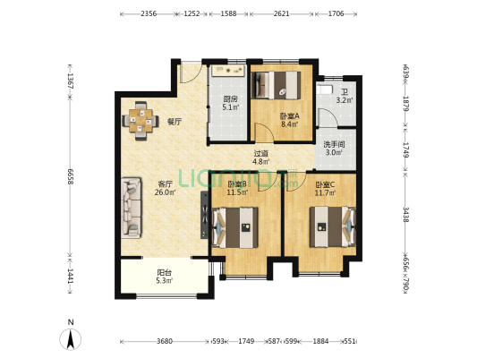 清华园(兰考县) 3室1厅2卫 105平方