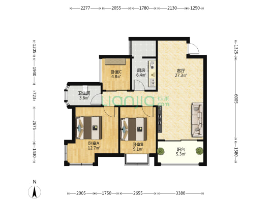 圣煜海岸花间 3室1厅1卫 79平方