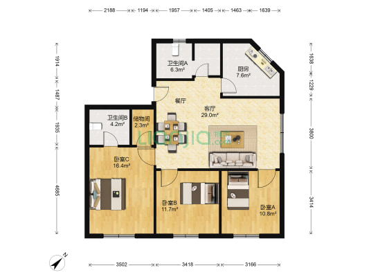 昌平路988号 3室1厅2卫 115平方