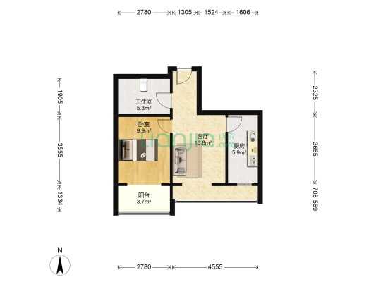 景泰翰林西区 1室1厅1卫 56平方
