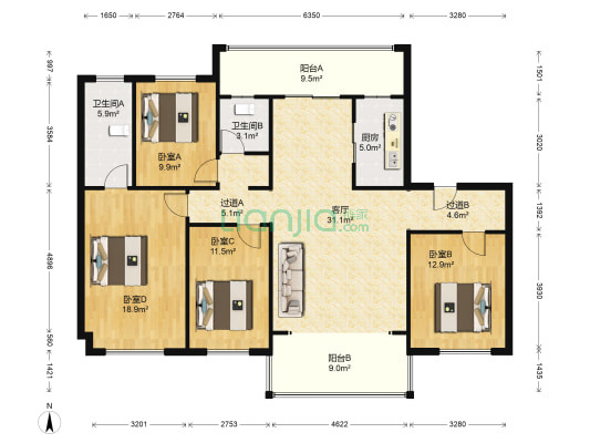 碧桂园凤凰城临湖苑 4室1厅2卫 142平方