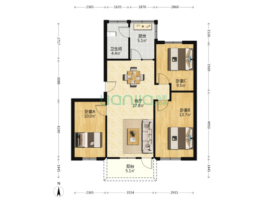 富康花园 3室1厅1卫 88平方