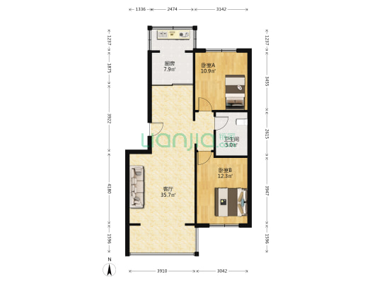 阳光家园天平楼 2室1厅1卫 88平方