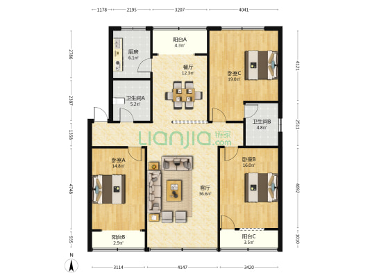 永康西路513号 3室2厅2卫 148平方