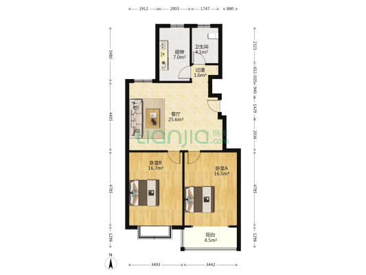 周新苑西三期-1 2室1厅1卫 95平方