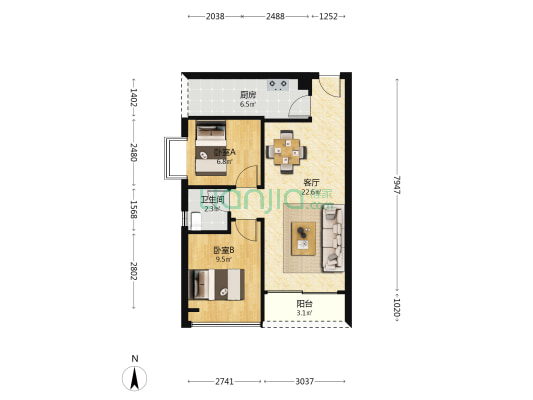 和园 2室1厅1卫 69平方