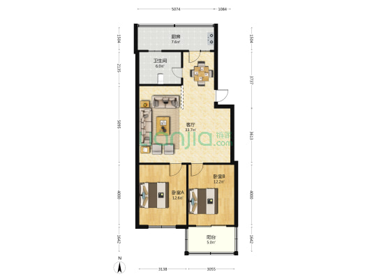 水利设计院 2室1厅1卫 89平方