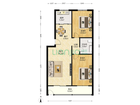 桃源居 2室2厅1卫 106平方