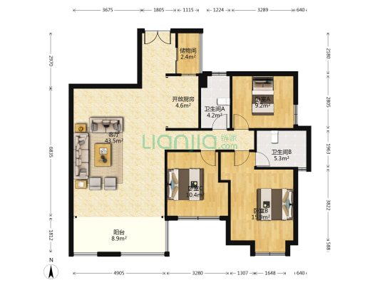 皇庭国际中心 3室1厅2卫 115平方