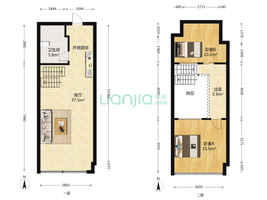 凯德西城 2室1厅1卫 59平方