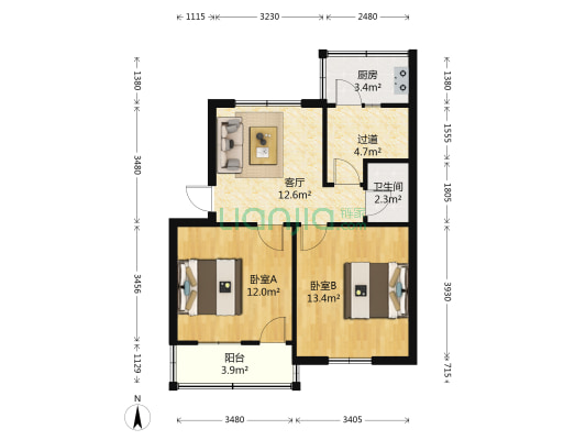 西顺河街地税局家属院 2室1厅1卫 70平方