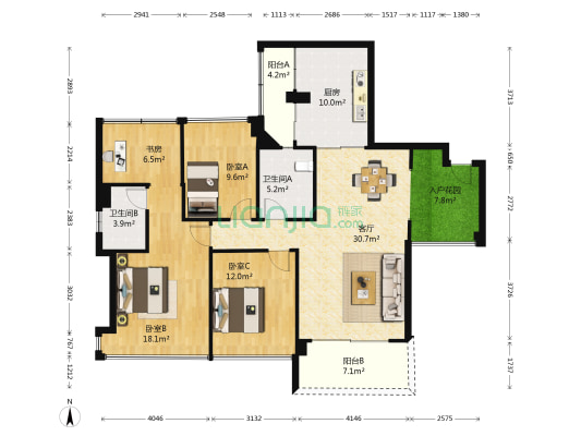 深航御花园 4室1厅2卫 119平方