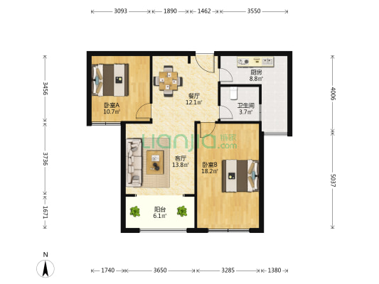 中南锦苑 2室2厅1卫 95平方