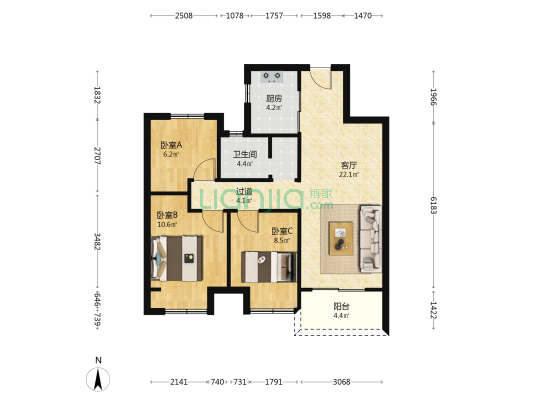 滨河春晓晓月苑 3室1厅1卫 89平方