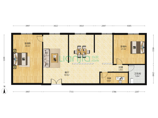 京汉大厦 3室1厅1卫 155平方