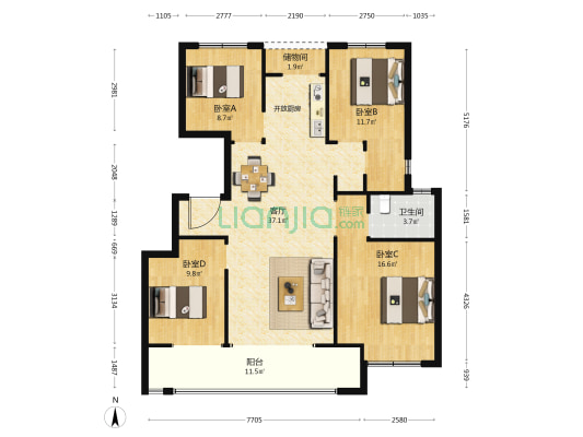 金泰·悦城 4室1厅1卫 121平方