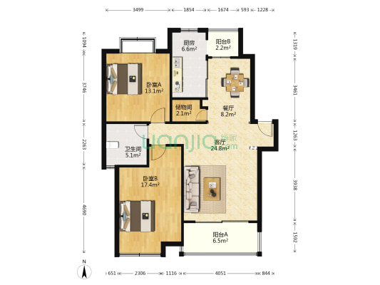 香阁丽苑 2室2厅1卫 108平方