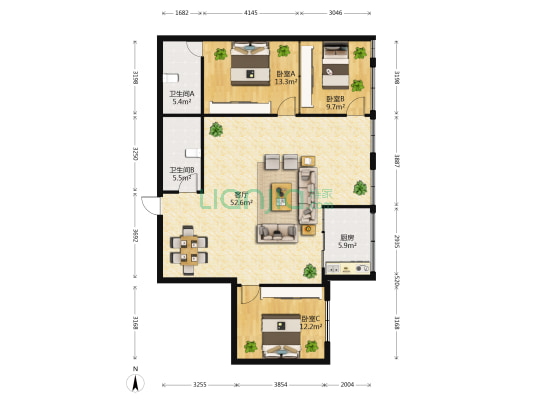 佳华苑 3室1厅2卫 137平方