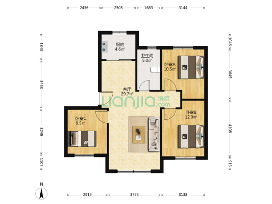 中海凤凰熙岸二期 3室1厅1卫 98平方
