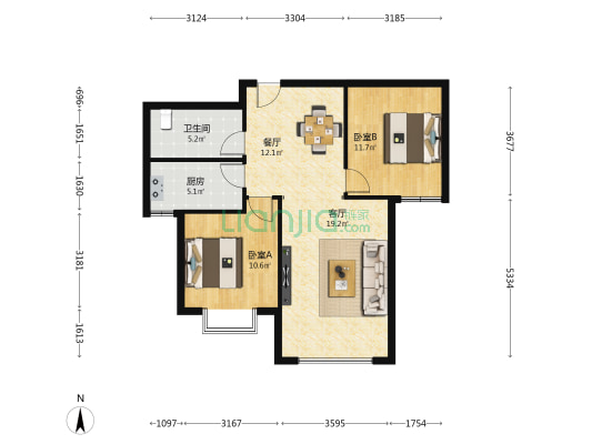 中新家园 2室2厅1卫 94平方