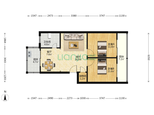 货站北街46号 2室2厅1卫 74平方