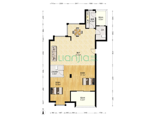 公园城 2室1厅2卫 119平方