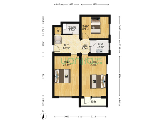 右外西二条 3室1厅1卫 78平方