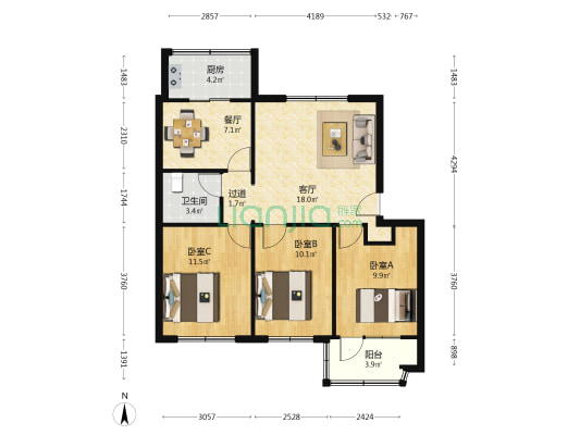 联通小区 3室2厅1卫 85平方