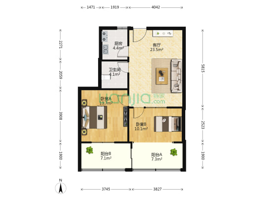 金山花园 2室1厅1卫 81平方